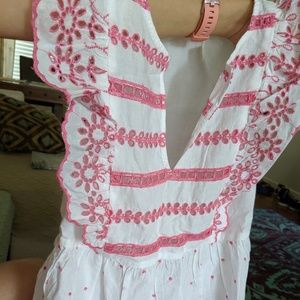 Eyelet Embroidered Flutter Sleeve Top